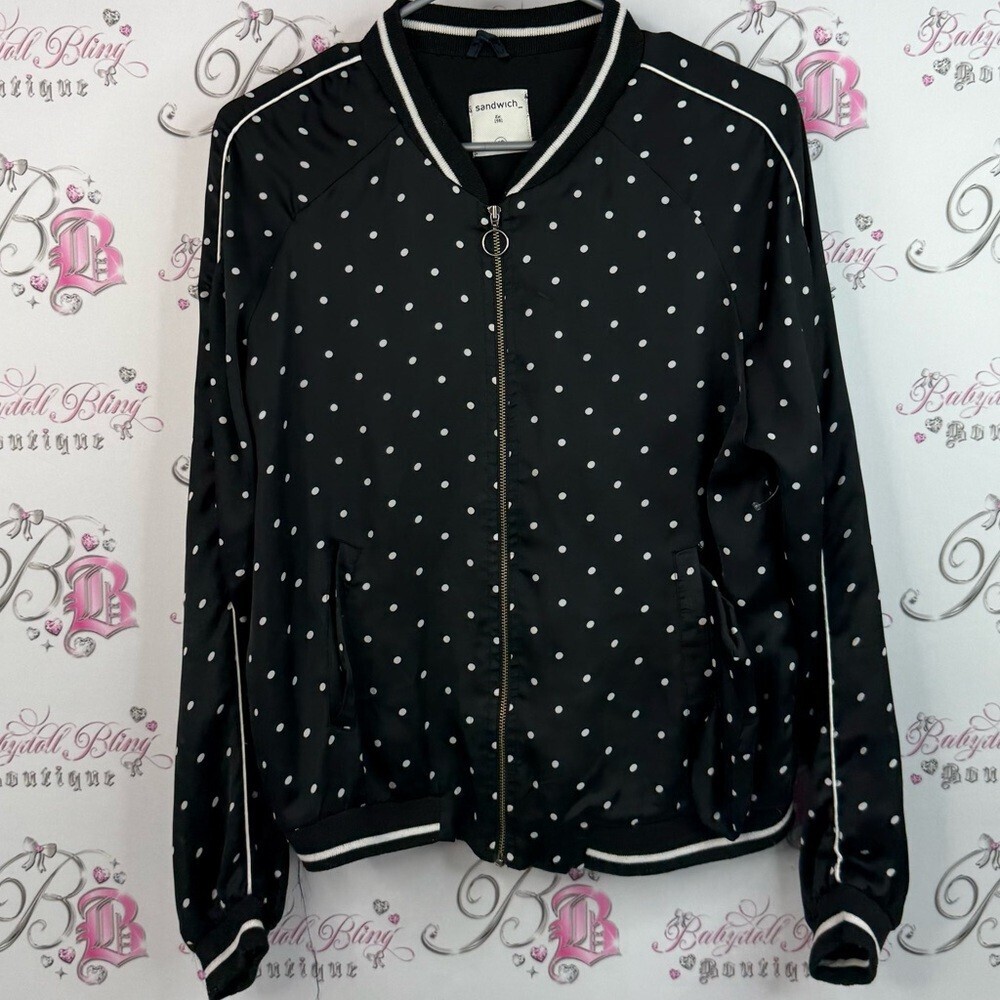 Sandwich zip up coat colour block Black and White Polka Dot Bomber Jacket